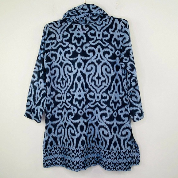 Gretchen Scott Women's Small Blouse Blue Damask Ikat Cowl Neck Tunic Top AX22 - Picture 5 of 6